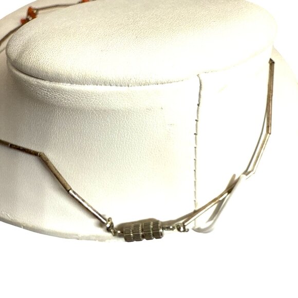Vintage 1970s Coral Bead Necklace Silver Tube Native Style 16" Retro - Picture 5 of 6
